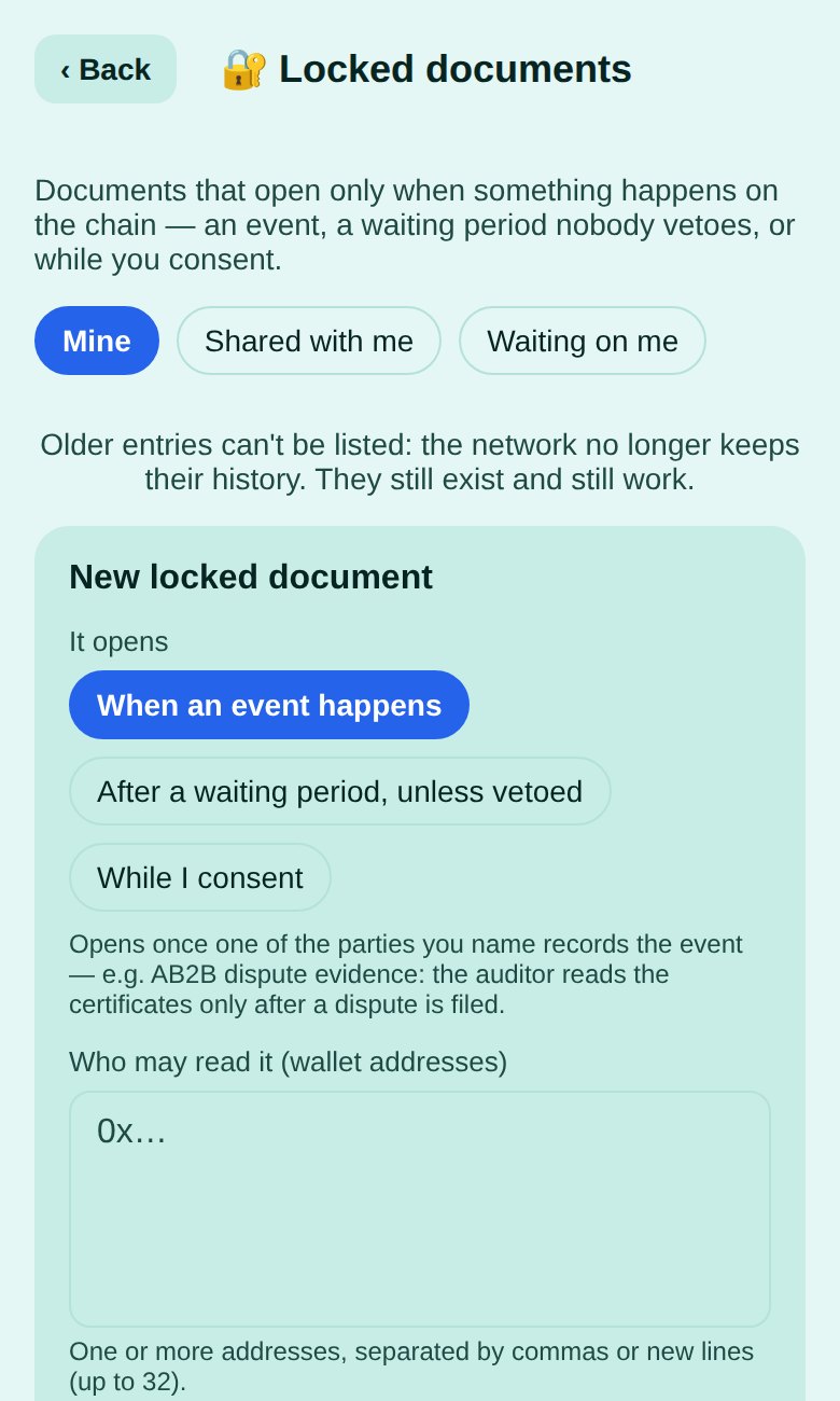 New locked document form: when it opens, who may read it, who may record the event