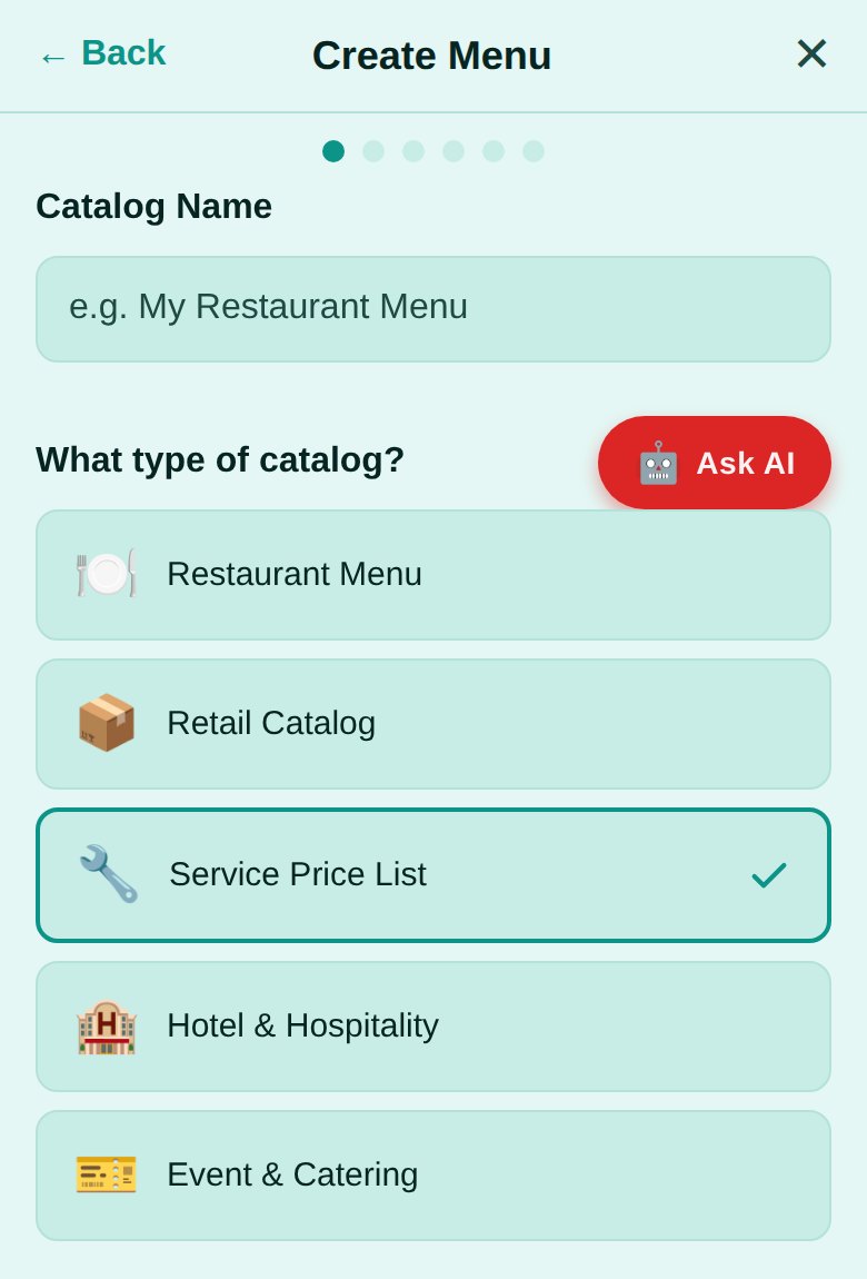 AI Category Builder: choose Service Price List